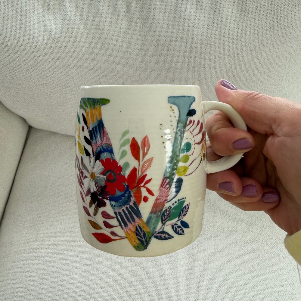 Anthropologie Starla Hoffman Petal Palette Letter V Mug
